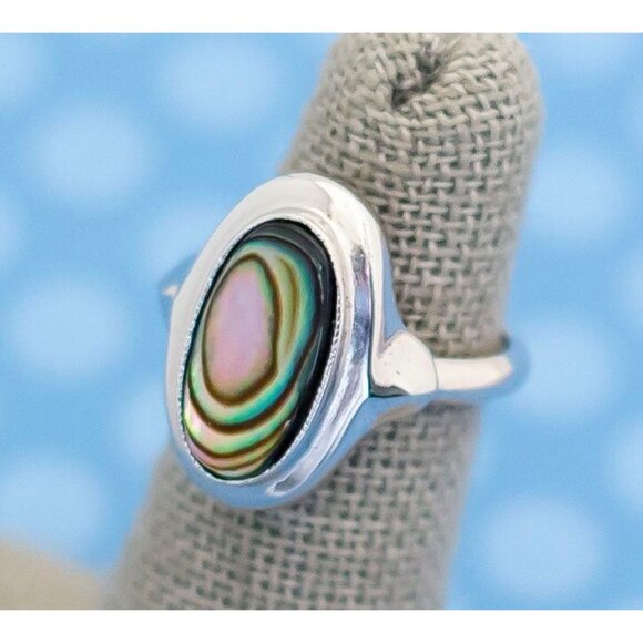 Elegant Silver Abalone Ring SIZE 5 - Picture 2 of 3